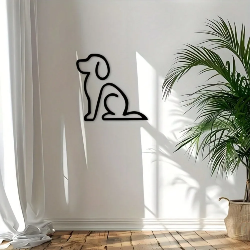 

Black Lines Sitting Dog Metal Wall Art - Pet Lover Home Decor Gift