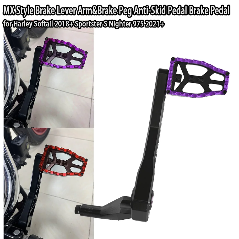 

Motorcycle MX Style Red Brake Lever Arm&Brake Peg Anti-Skid Pedal Brake Pedal for Softail 2018up Sportster S Nighter 975 2021up