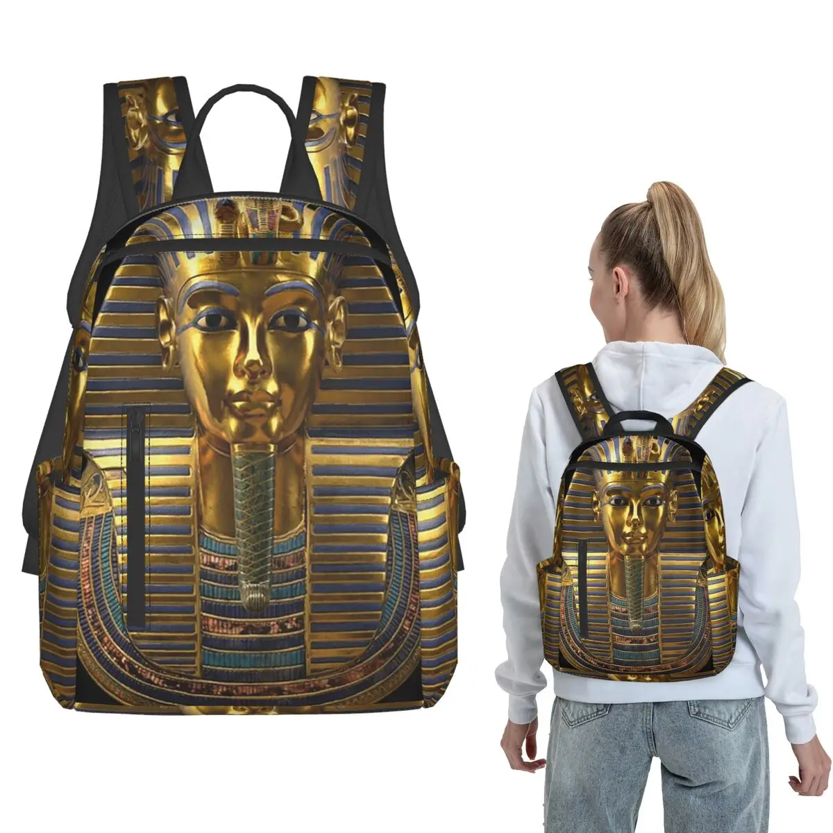 

Golden Mask Of Egyptian Ancient Backpack Large Capacity Boys Girls BookBag School Bag Shoulder Bags for Men Women