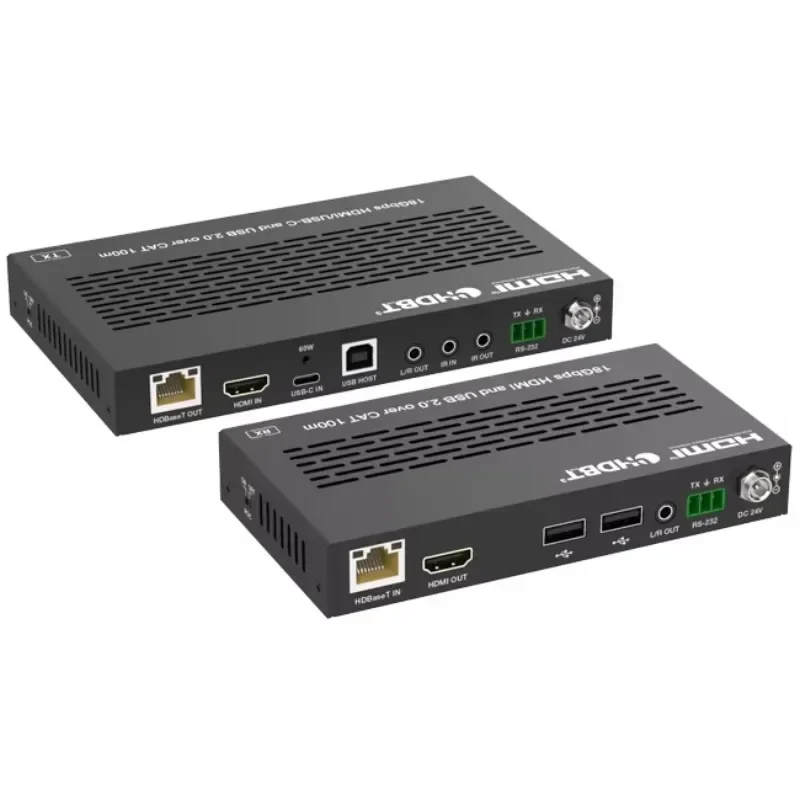متوفر في المخزون 18 جيجابت في الثانية HDMI USB-C عبر HDBaseT 3.0 موسع يصل إلى 100 متر مع USB 2.0 يدعم التحكم في أوامر API لـ Sys المسرح المنزلي
