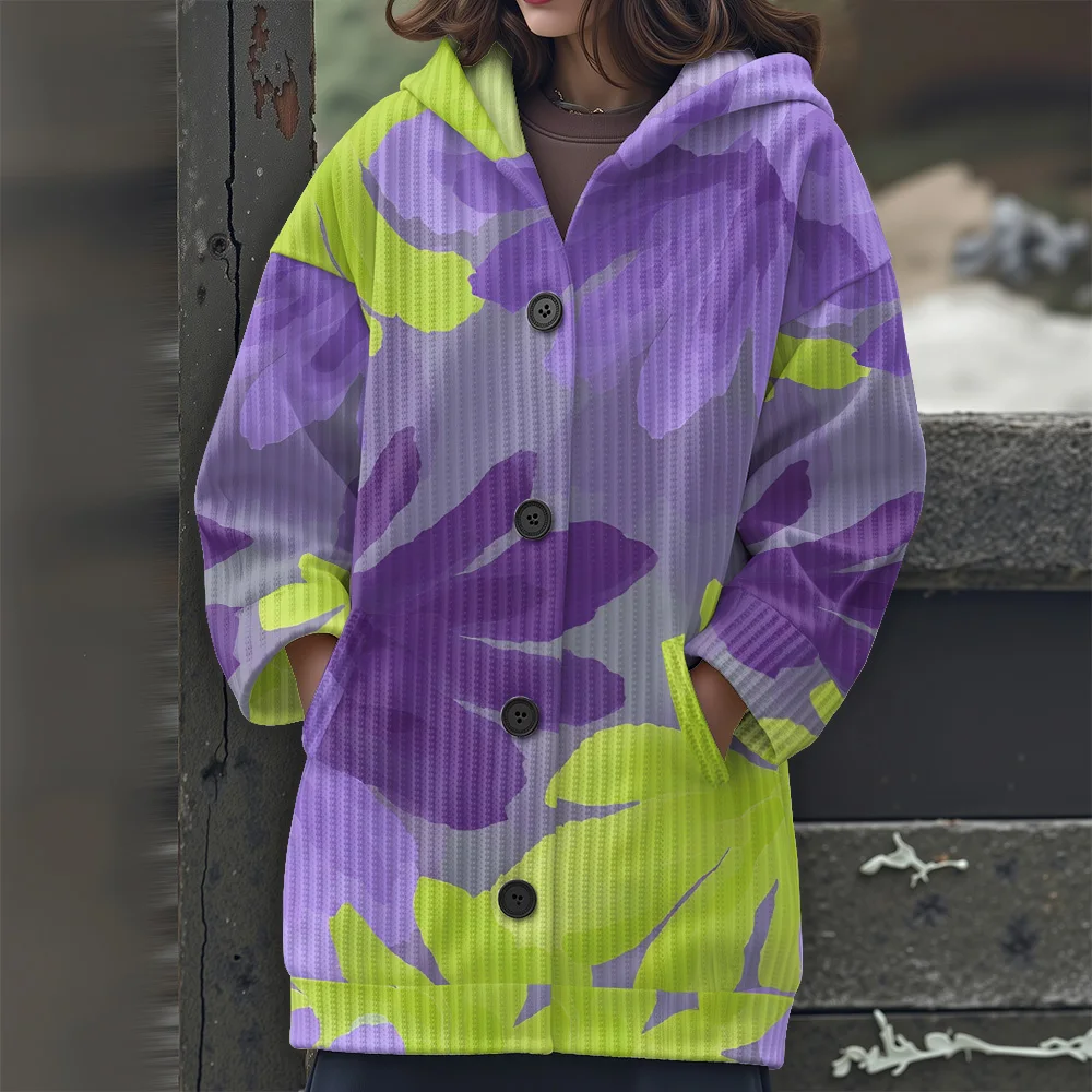 مجردة الهندسة سترة طويلة كتل الألوان الهندسية معطف بقلنسوة 2025 المرأة الجديدة سترة بأكمام طويلة سترة غير رسمية #6