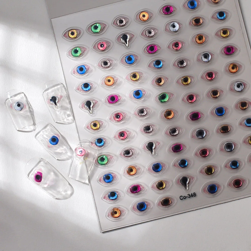 5D Bronzing Dark Evil Eye สติกเกอร์เล็บนูนสีสันสดใส Decals ตกแต่งสําหรับเล็บ DIY สีชมพูสีฟ้าสีแดง Slider อุปกรณ์