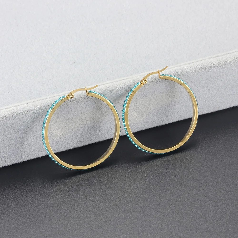 أقراط طارة من حجر الراين من الفولاذ المقاوم للصدأ للنساء ، مجوهرات فاخرة ، ألوان متعددة ، لون ذهبي ، جولة ، أزياء ، هدية زفاف #3