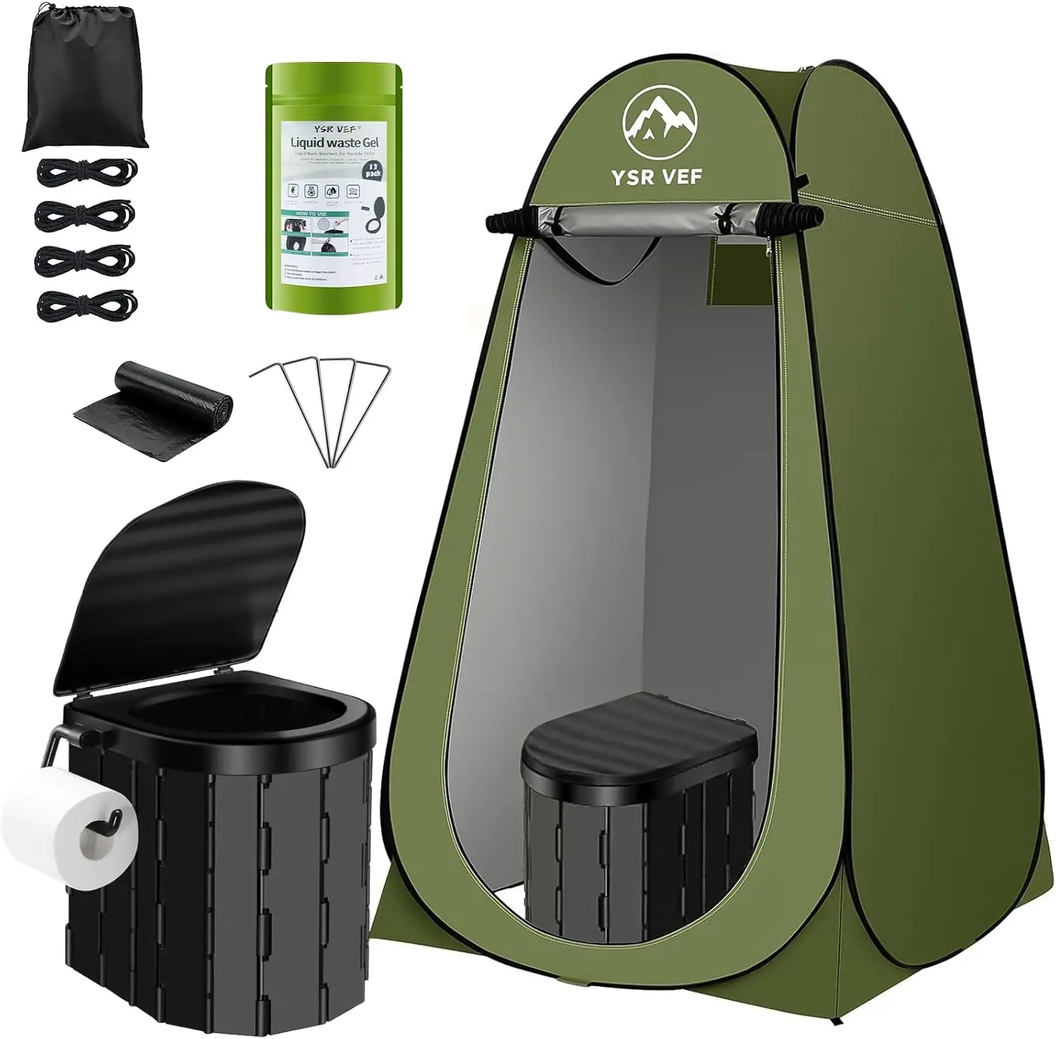 

Portable Camping Toilet Kit with Pop-Up Privacy Tent, Washable Shower and Poo Gel Bags
