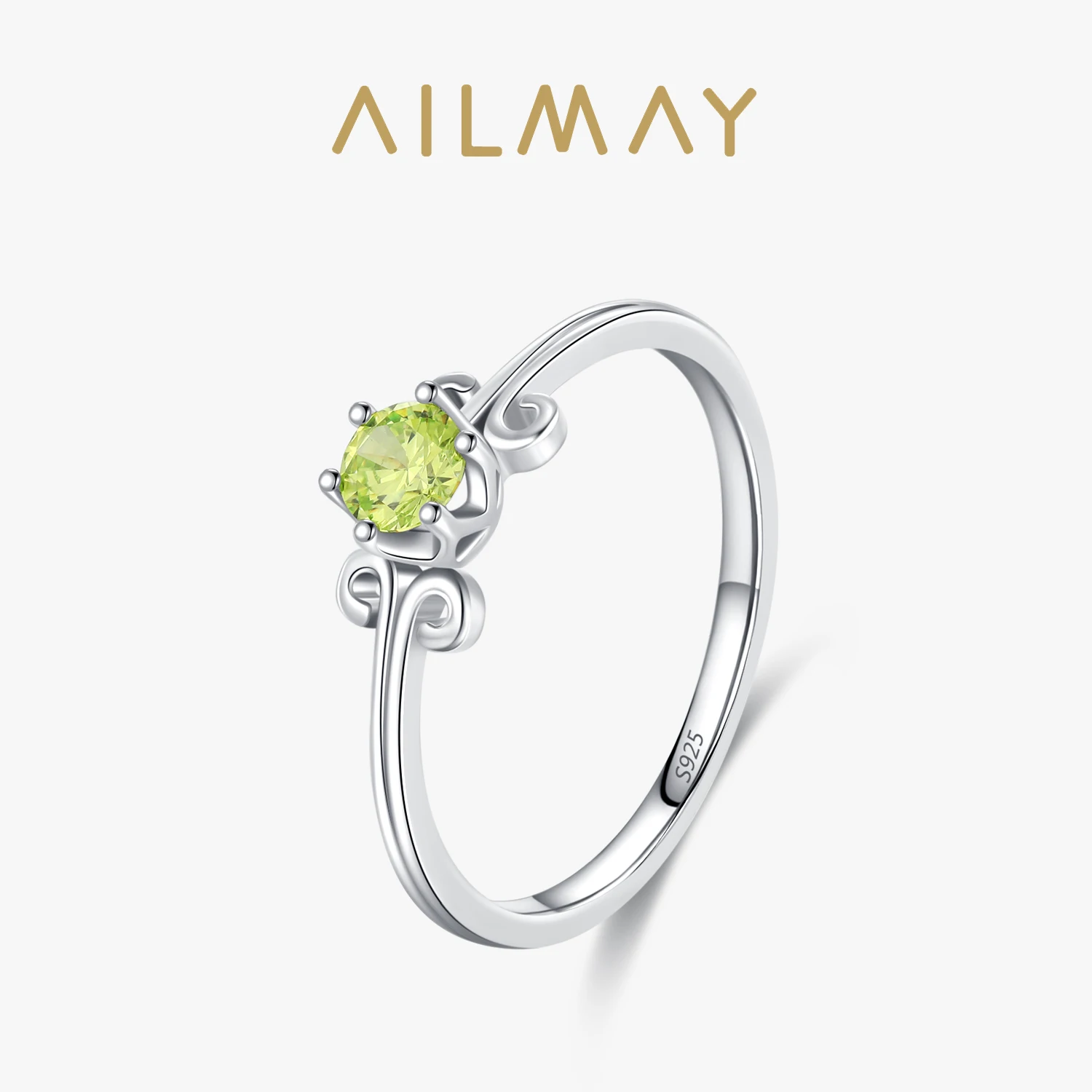 Ailmay 925 Sterling Silver Fresh Light Green Round Zircon Flower Ring Suitable For Women, Great For Festival Gift Or Daily Wear