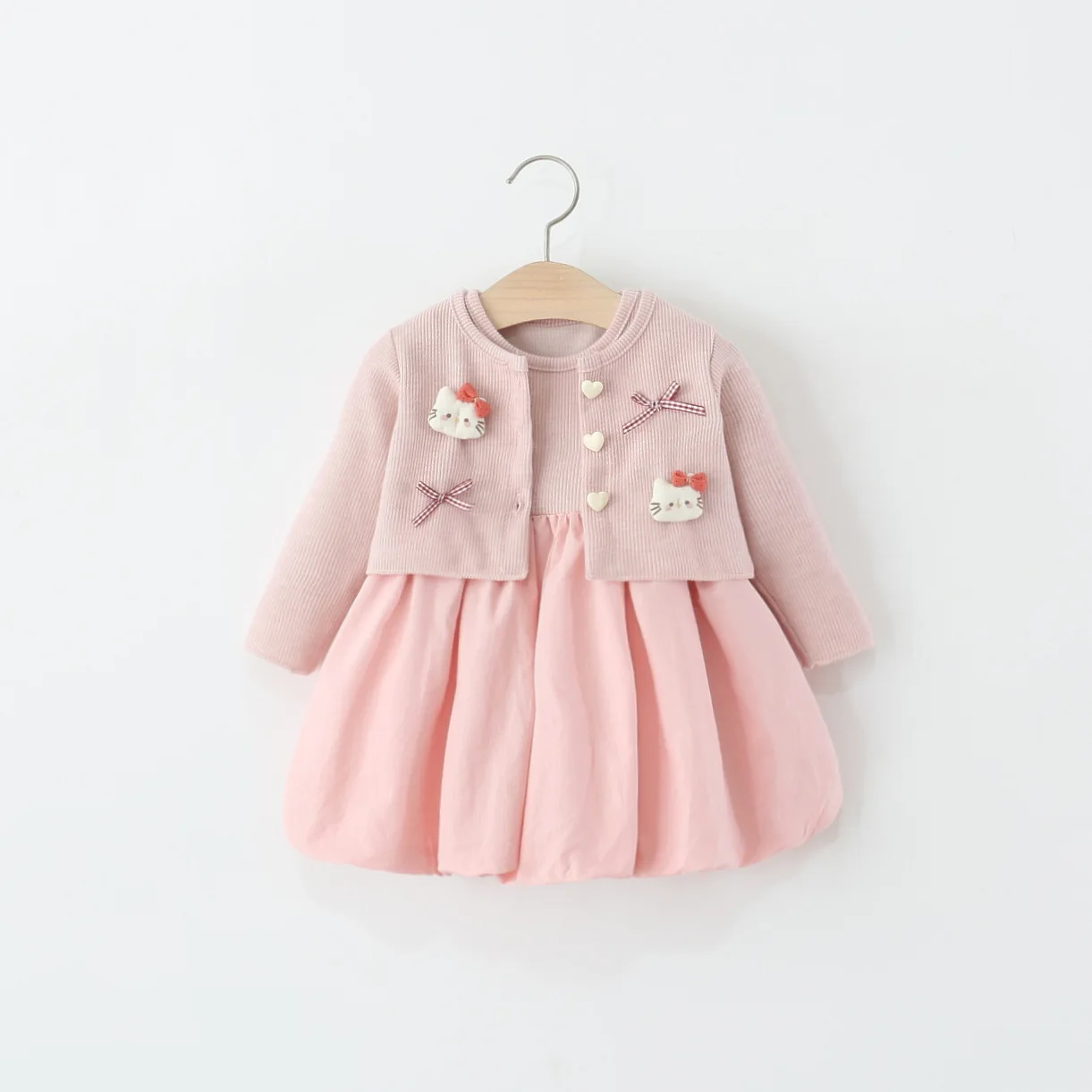 

Spring And Autumn New Pink Long Sleeve Baby And Girl Two Piece Set, Cute Cat Bow Children'S Clothing For Babies Aged 0-4 Years