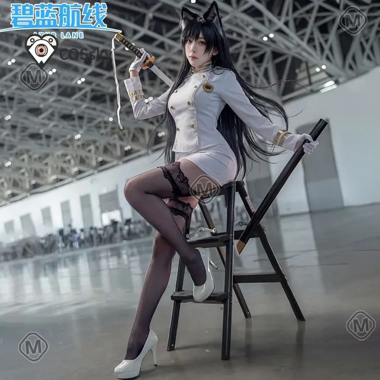 Game Azur Lane IJN Takao IJN Atago Cosplay Costumes White Ship Uniform Women Dress Girls Skirts Coat Stockings Gloves JK Suit view 2