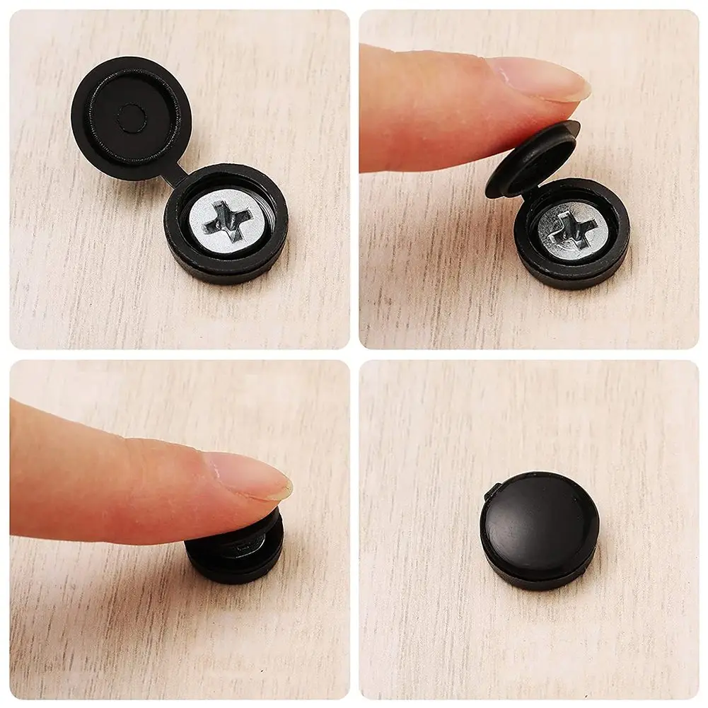50pcs Black #Hinged Plastic Screw Hole \Cover 4mm Fold #Down Fastener Rivet Clips For Auto Car Furniture /Interior Exterior