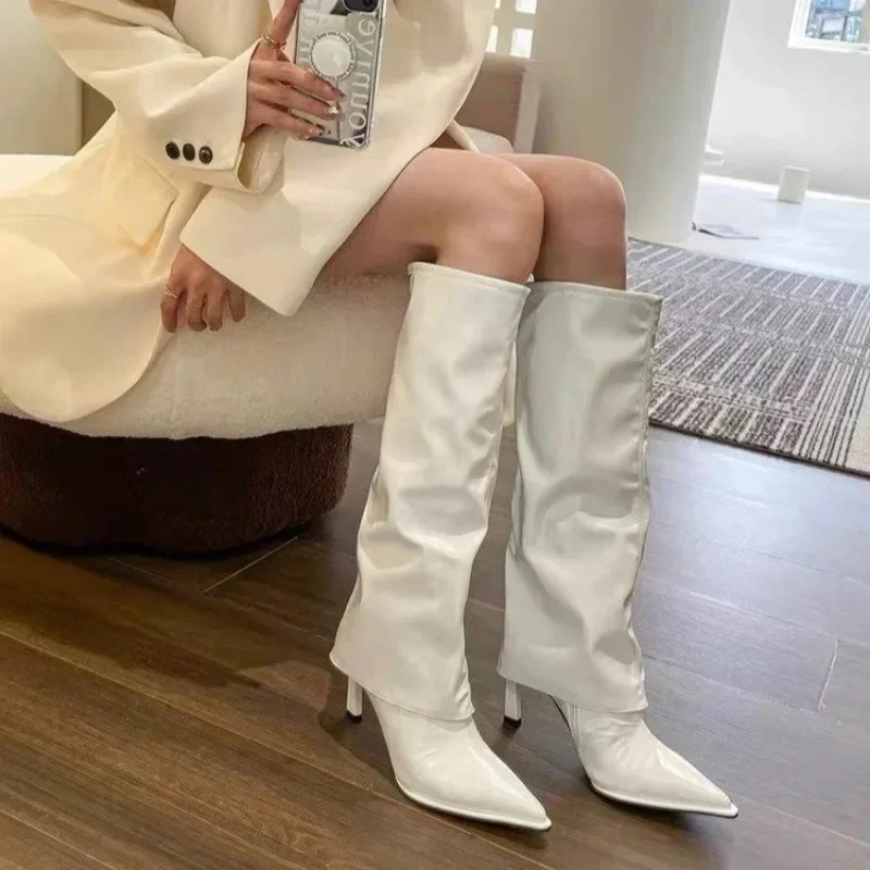 Women's Winter Knight Boots 2026 Trendy Sexy Pointed High Heels New Womens Long White Stiletto Western Cowboy Boots Botas Mujer