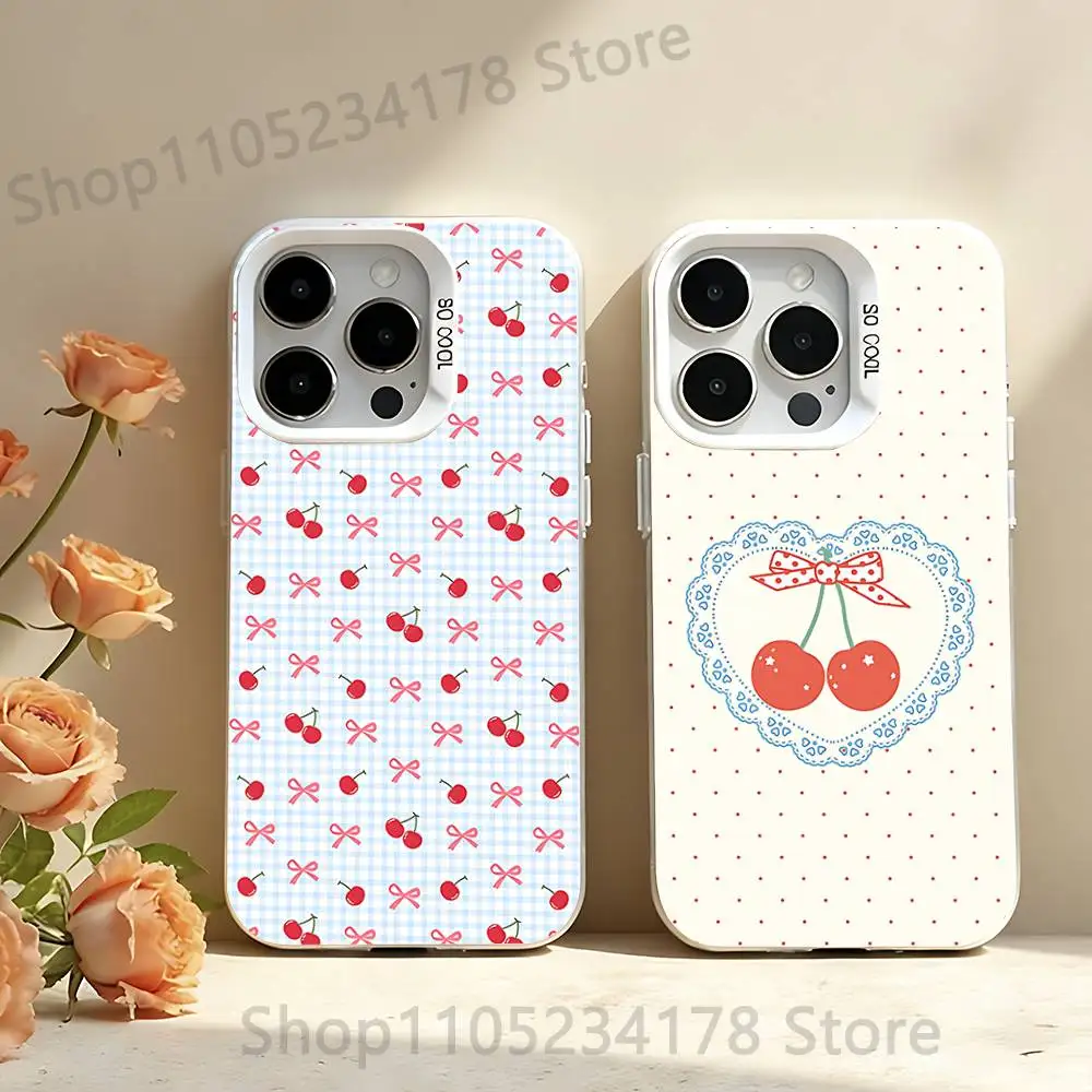 

Cute cherry Black Cherry Bow Phone Case For iPhone 12,16,17,14,13,15,11,Pro,XS,Max,Plus,Mini,SE4,E White Matte Shockproof Cover