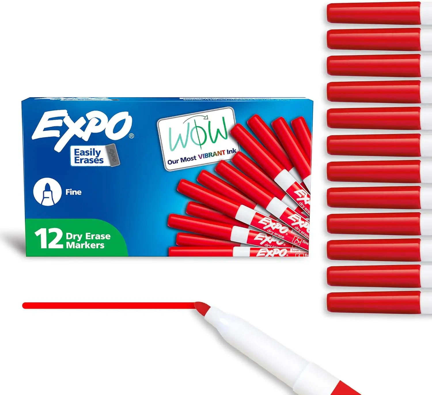 

Low Odor Dry Erase Markers, Fine Point Red, Box of 12 - Ideal for Office & Classroom Use