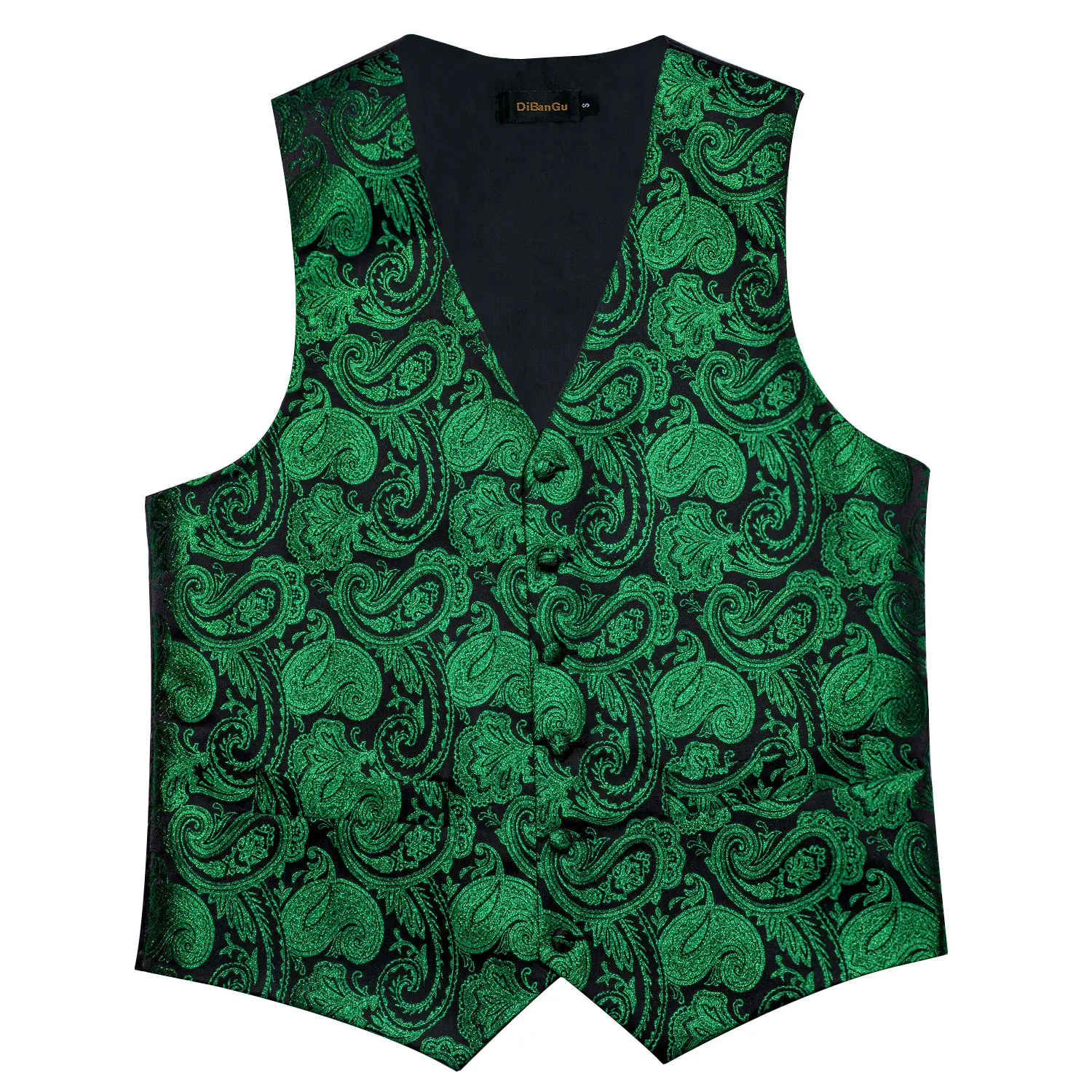 Fashion Green Paisley Vest for Man Business Festival Dress Fit Men\'s Waistcoat Luxury Silk Necktie Pocket Square Cufflinks Ring