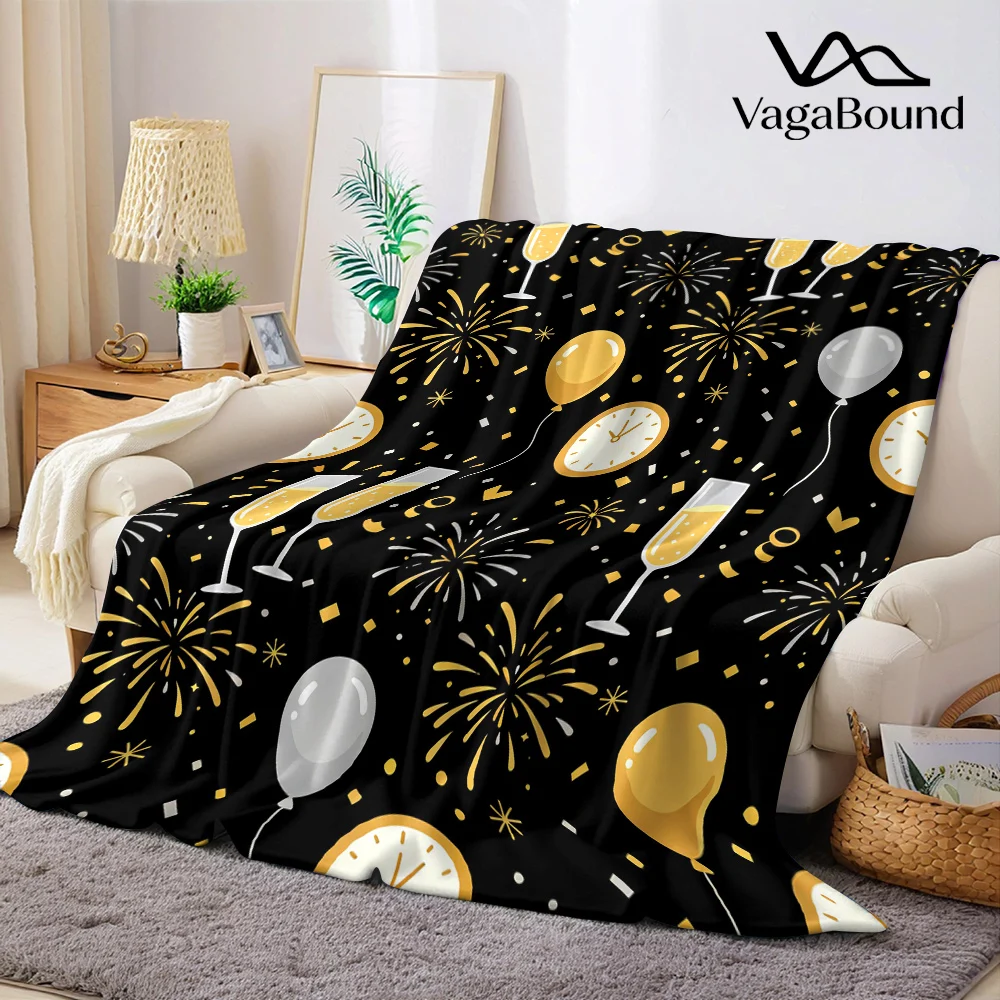 New Year Champagne Toast Flannel Blanket Warm Soft Halloween Christmas All-Season Couch Decorative Cozy Warm Gift