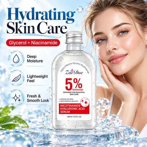 1/2 Pcs Glycerin Niacinamide Serum 140ml Ea. Brightening Face Hydrating Moisturizing Essence for Dull Uneven Skin Tone Daily Care Smooth Glow Lightweight Fast Absorbing Facial Serum for All Skin Types