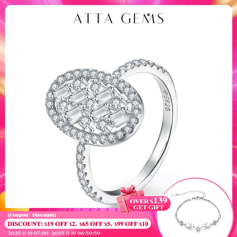 

ATTAGEMS New Solid S925 Sterling Silver Moissanite Rings for Women Handmade Rings Engagement Moissanite Jewelry with Certificate
