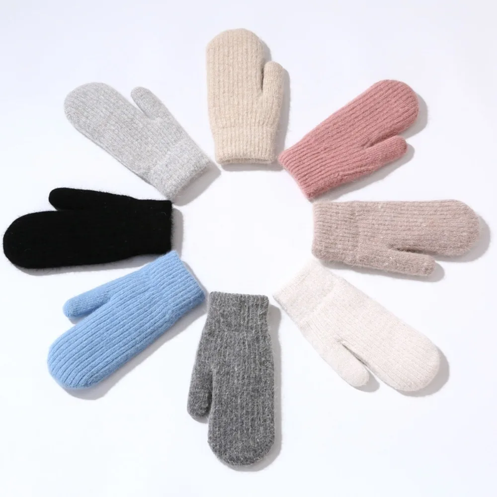 

New Thicken Plush Gloves Keep Warm Windproof Full Finger Gloves Furry Knitted Wool Gloves Women