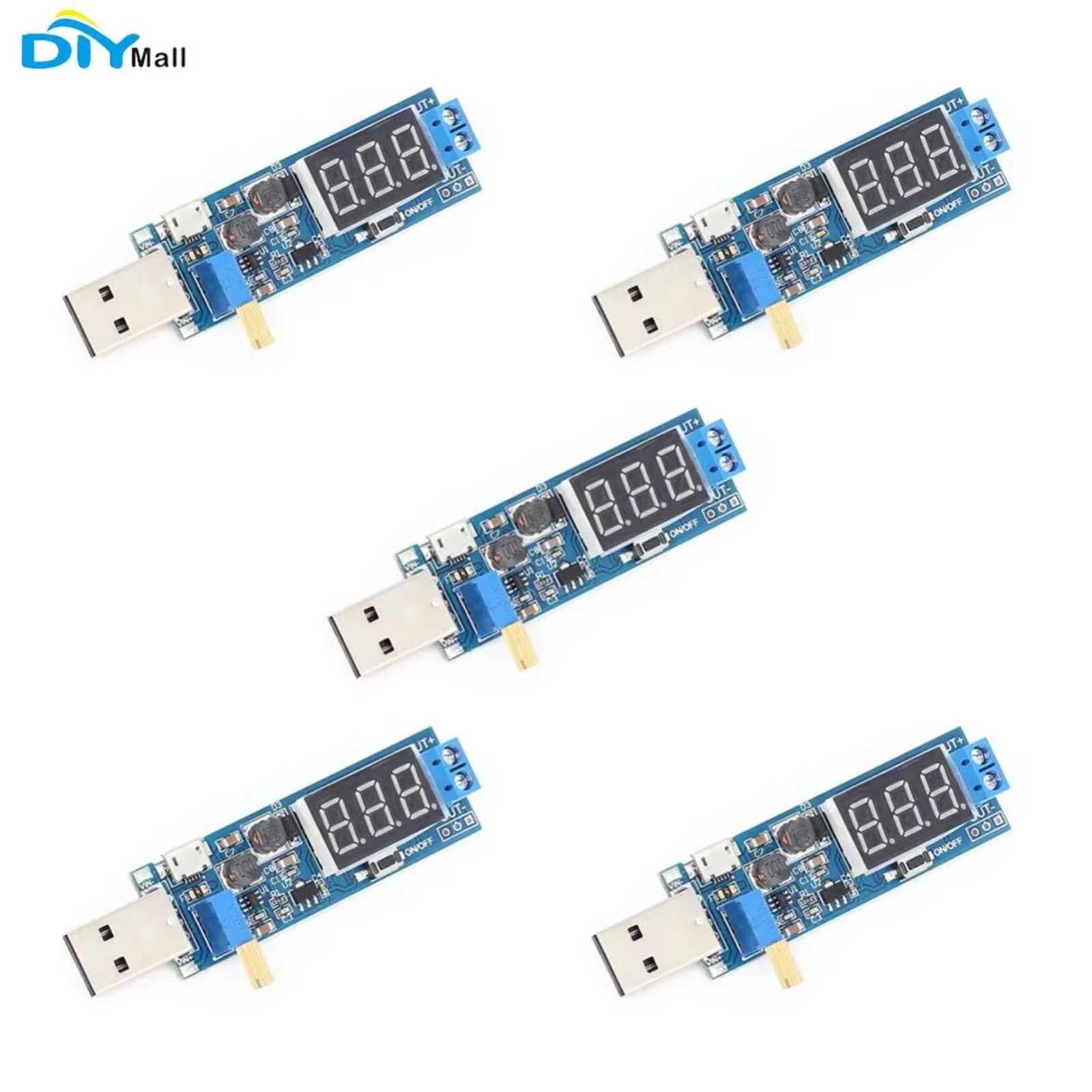 5pcs Boost Buck Converter DC-DC 5V to 3.3V/12V Adjustable Out DC 1.2V-24V USB Step UP/Down Power Supply Module