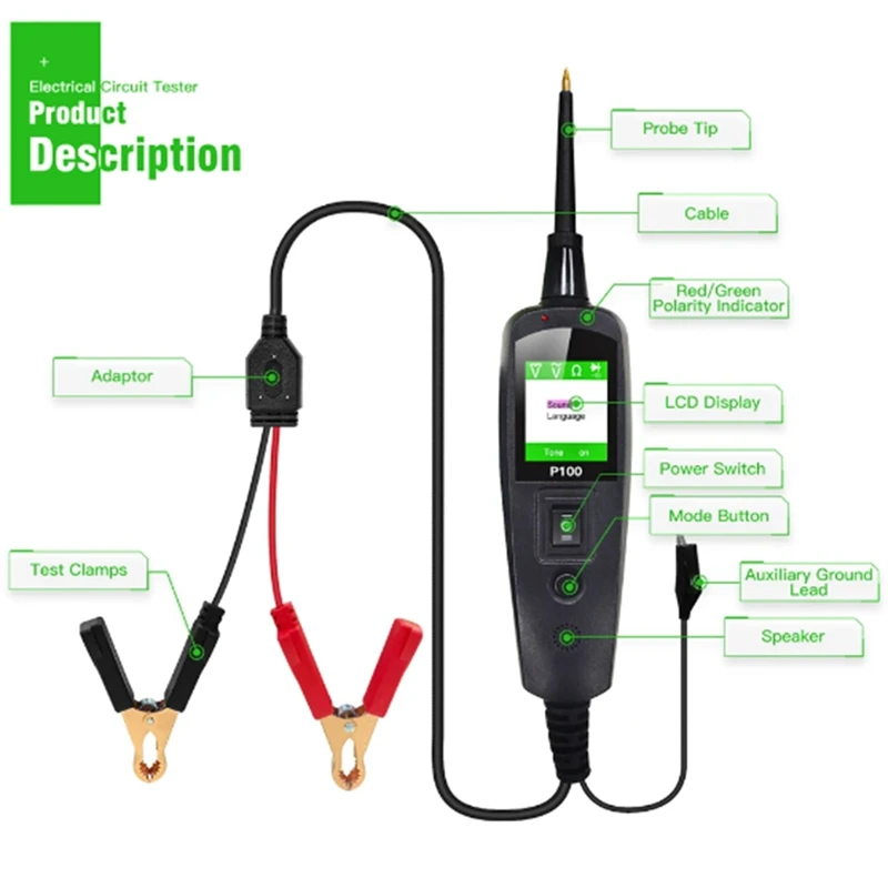 2M Automotive Circuit Tester Power Circuit Probe Kit Black Plastic Automotive Supplies 12/24V Diagnostic Tool Component