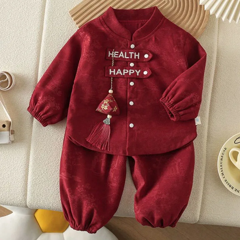 

2Piece Spring Toddler Boy Outfits Newborn Girls Clothes Chinese New Year Letter Long Sleeve Tops+Pants Baby Clothing Sets B224