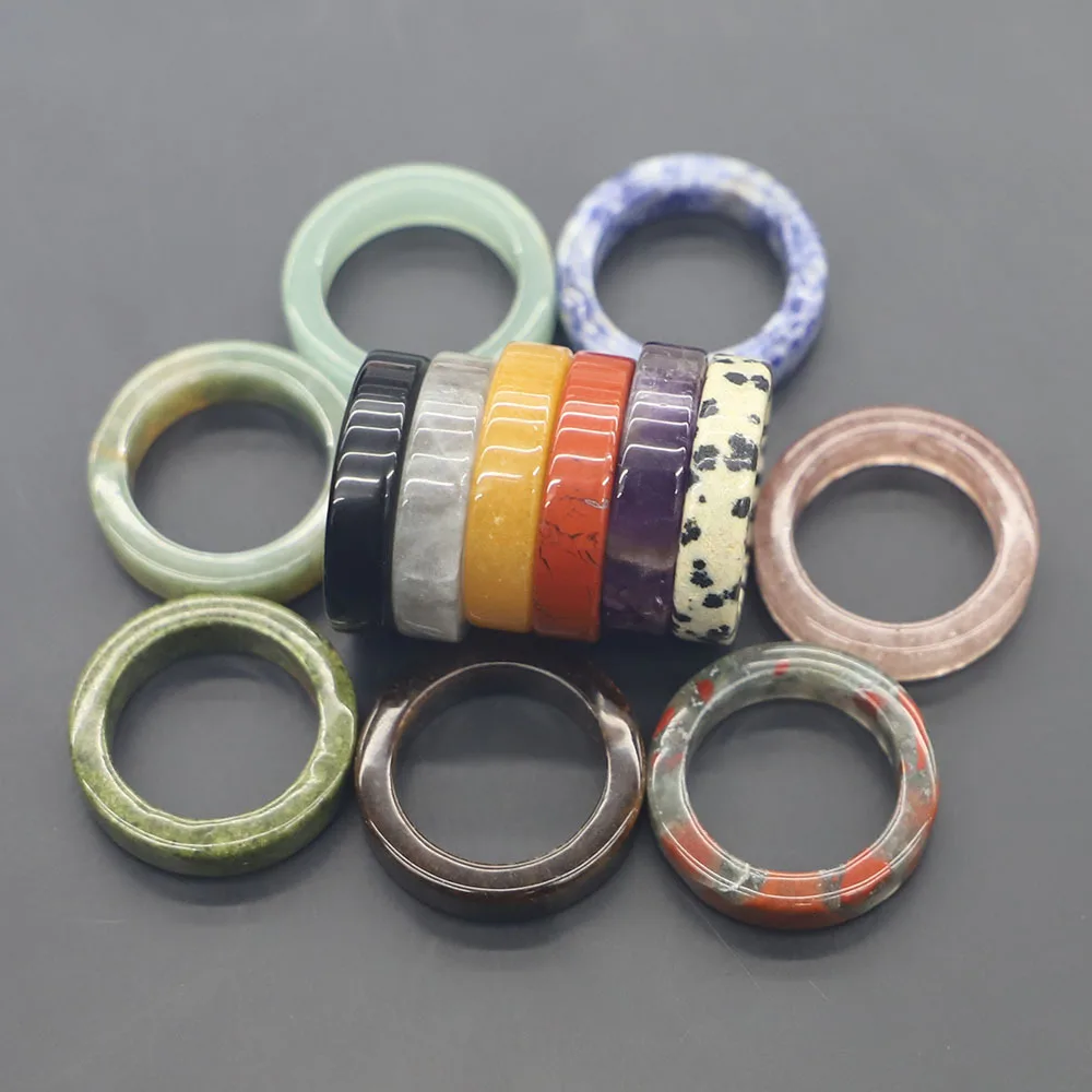 

2025 New 6mm Square Surface Crystal Natural Stone Quartz Jaspers Dainty Finger Solid Band Rings Women Fashion Minimalist Jewelry