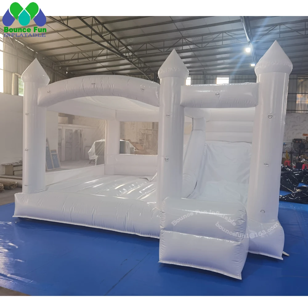 Commercial White Wedding Bounce House With Turret Top Inflatable Bouncy Castle Slide Combo For Kids And Adults