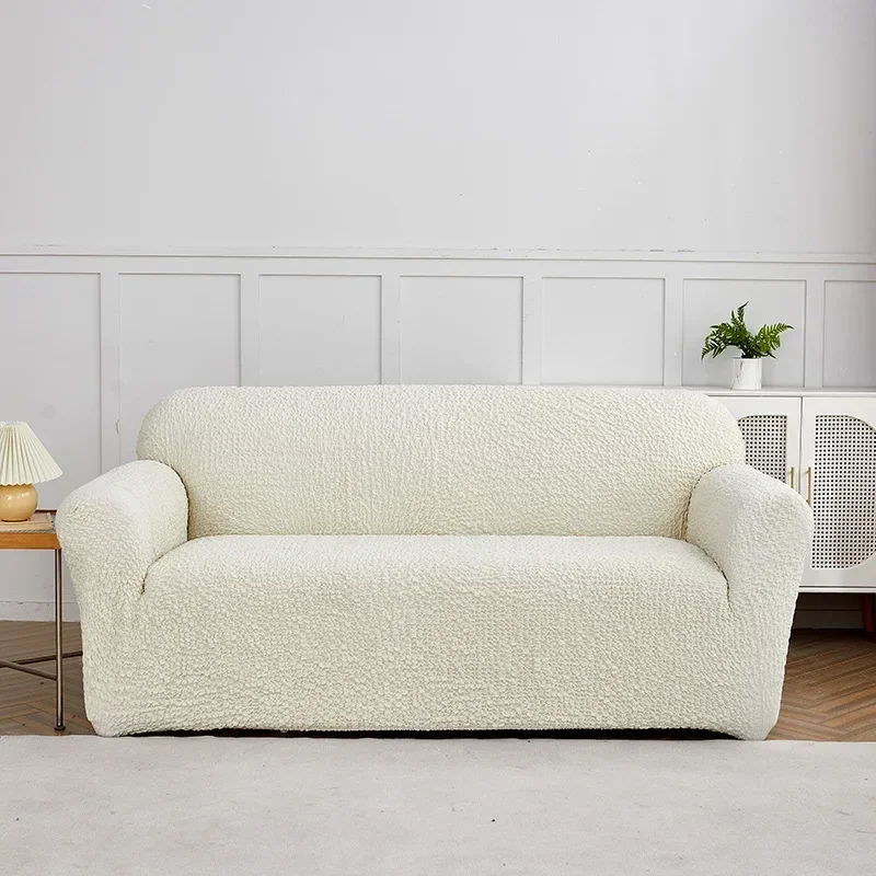 High-Quality Wrinkled Yarn Sofa Cover Solid Color All Cover Elastic Couch Covers Recliner Slipcover for Living Room and Office
