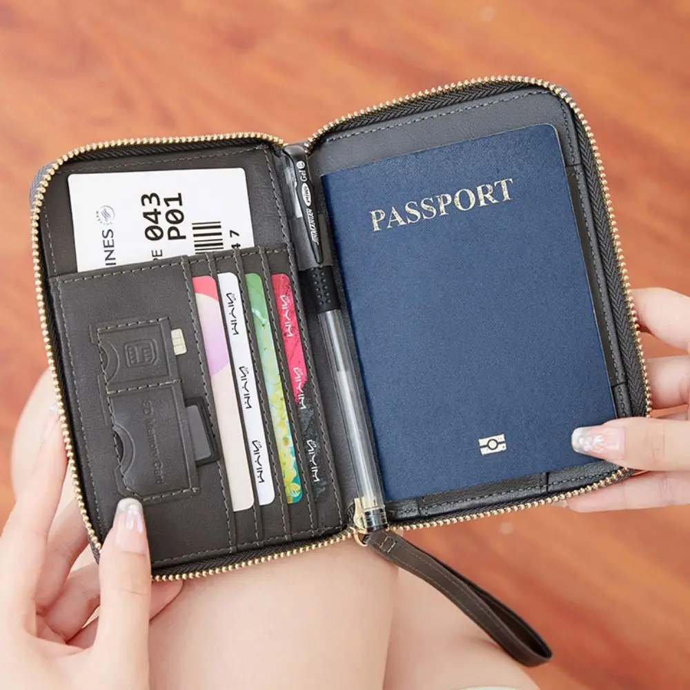 Waterproof Passport Cover with SIM Card Slots Multifunction Airplane Check-in Leather Passport Bag Coin Purse Ticket Folder