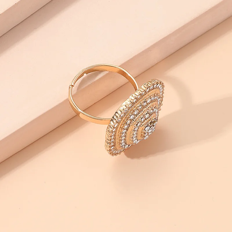 New Temperament Geometric Gold Open Rings for Women Lady Rhinestone Statement Finger Ring Anillos Banquet Party Jewelry Gift