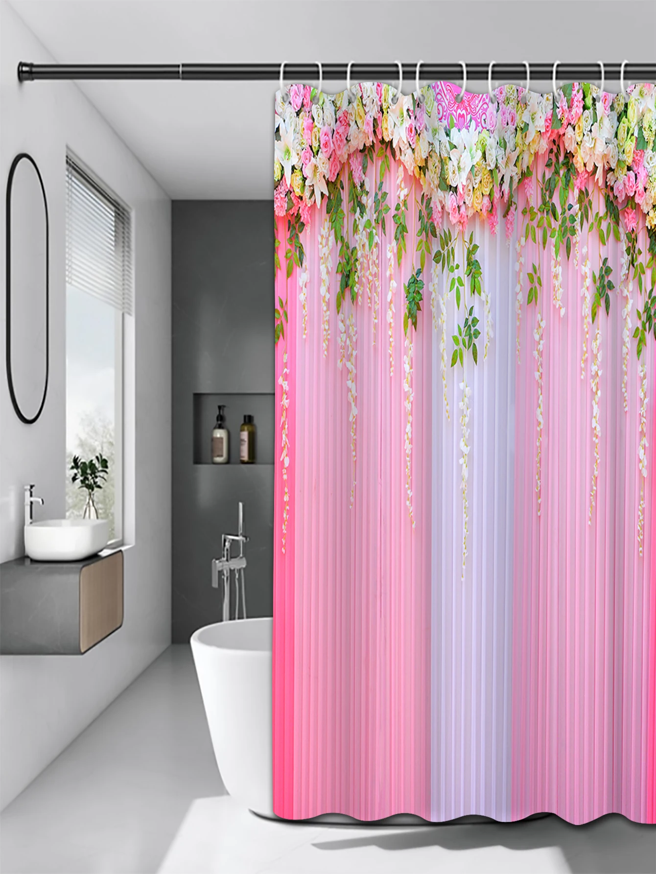 Beautiful Flowers  Bathing Curtain  Bathroom  Shower Curtain Waterproof With 12 Hooks Fishes Home Deco Free Ship