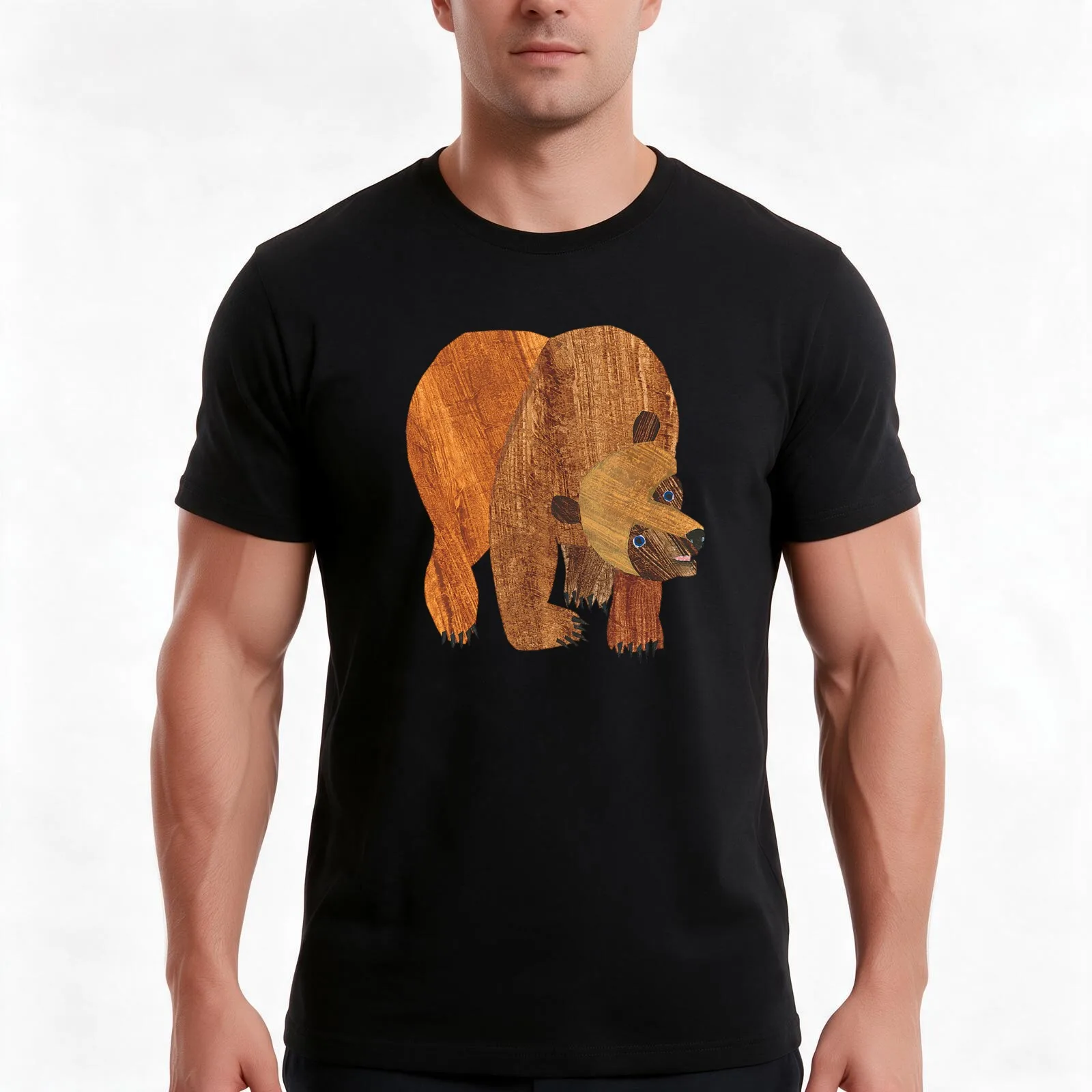 The Big Brown Bear T-Shirt, Summer Casual Cotton Tee, Oversized Streetwear Tops, Vintage Graphic Print, Loose Fit Short Sleeve