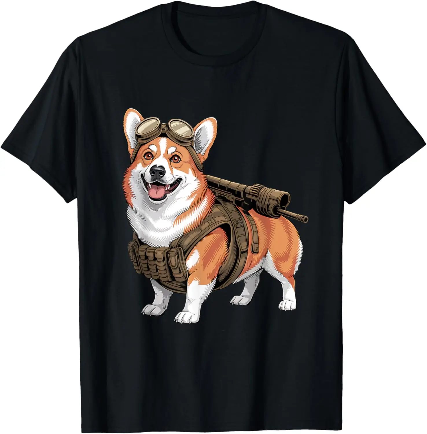 

Tactical Corgi Warrior Goggles Dog Lover Graphic Tee Funny Military Dog T-Shirt