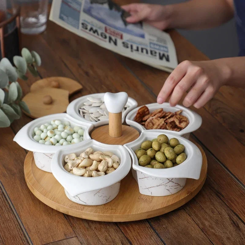 Grid Fruit Plate with Lid Creative Pattern Dim Sum Plate Snack Fruit Plate Set