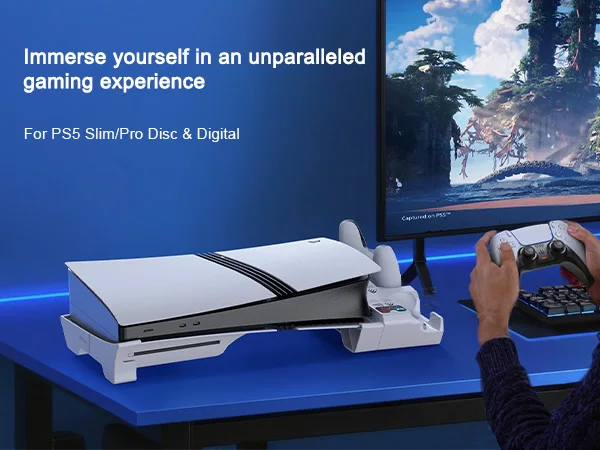 ps5-slim-pro用水平冷却ステーション、playstation-5-slim-proコンソールアクセサリーキット用コントローラー充電ステーション