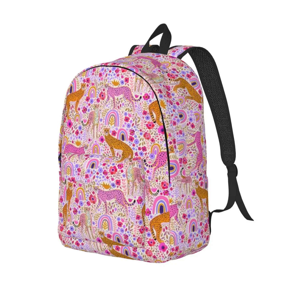 Durable Canvas Day Backpack Cheetah’s In A Rainbow Garden Functional and Fashionable Backpack for Teens, Adults, and Students