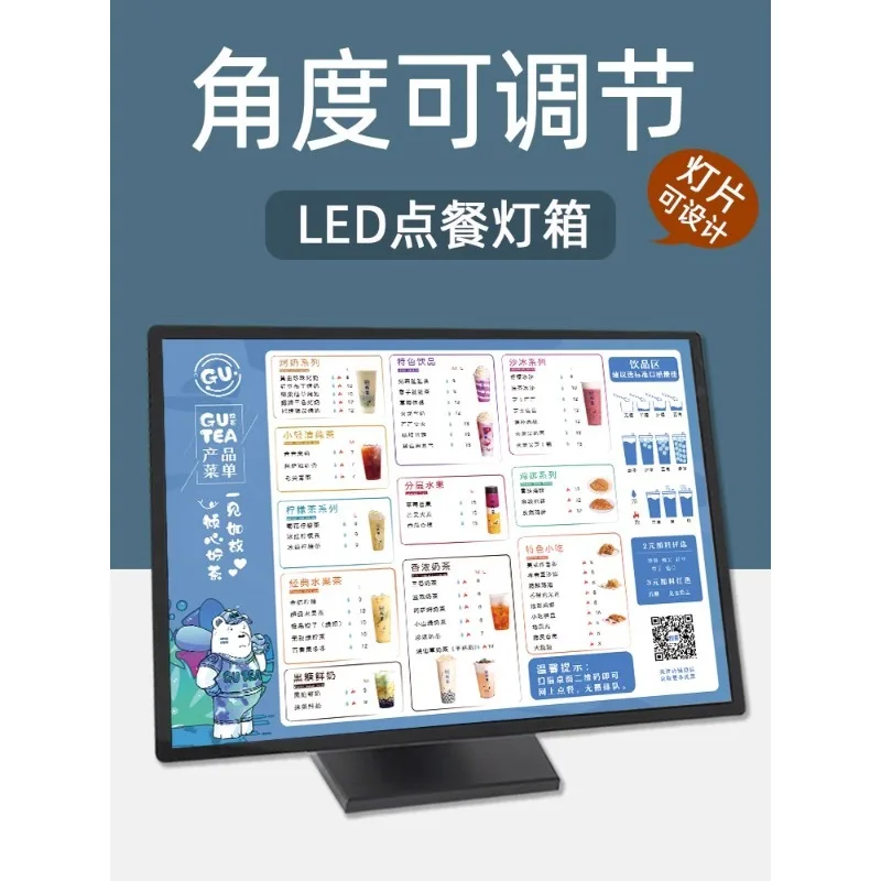 Milk tea shop menu display board led ordering light box price list design desktop billboard