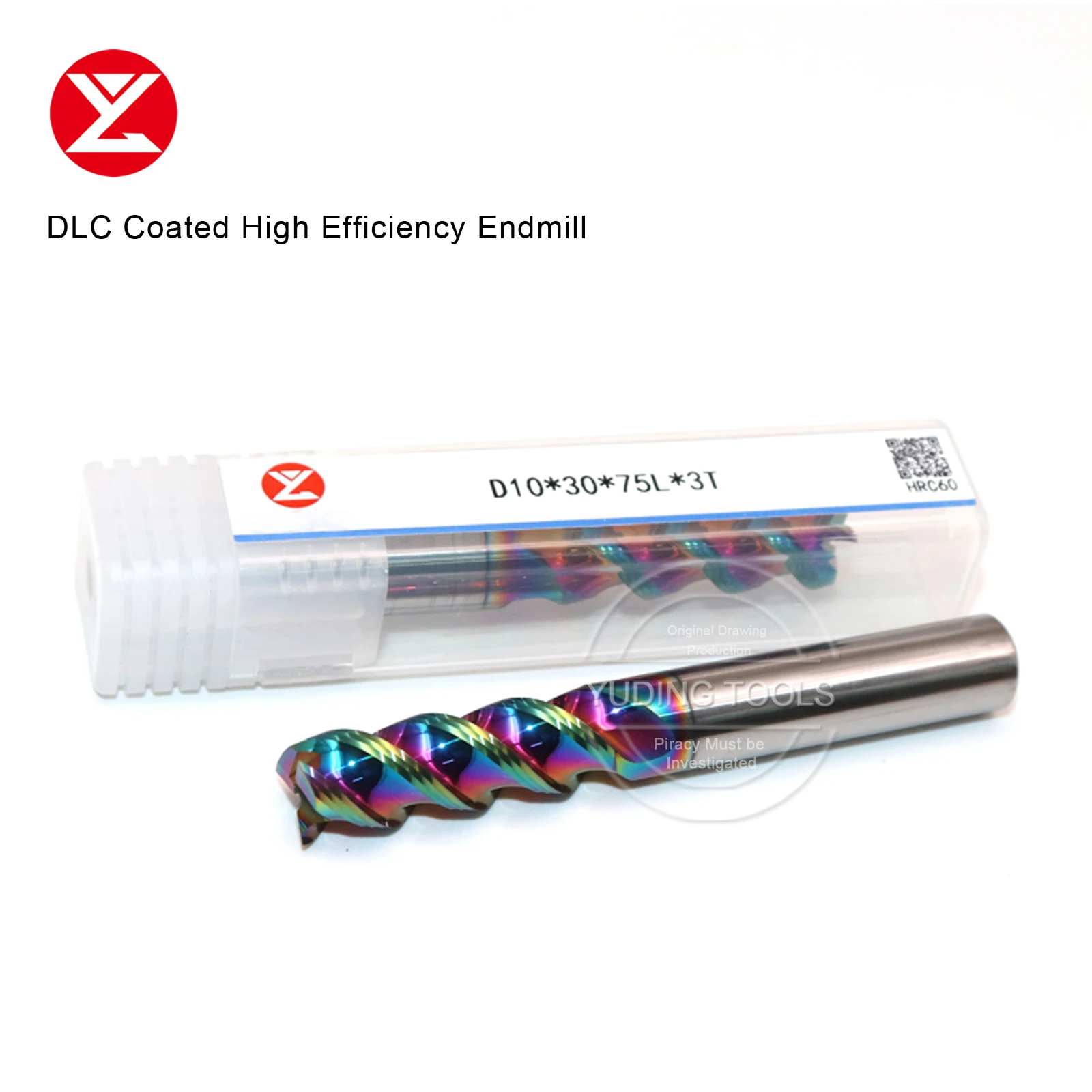 HRC60 DLC Coating Colorful High Gloss High Efficiency Aluminum Milling Cutter Tungsten Carbide Steel 3Flute End Mill 4 6 8 10mm