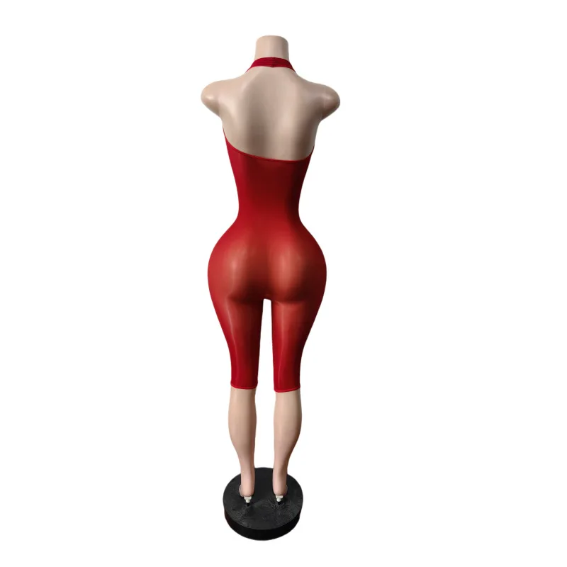Sexy Sommer-Damen-Mesh-Jumpsuits Durchsichtige Neckholder-Overalls Ärmellose Figurbetonte Dehnbare Einteiler Nachtclub-Kleidung Playsuit – Detail 9
