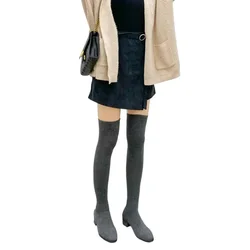 Chunky Platform Boots for Women Fashion Round Toe Knitted Elastic Flat Over Knee Sock Boots Woman Thigh-high Sexy Sock Boots