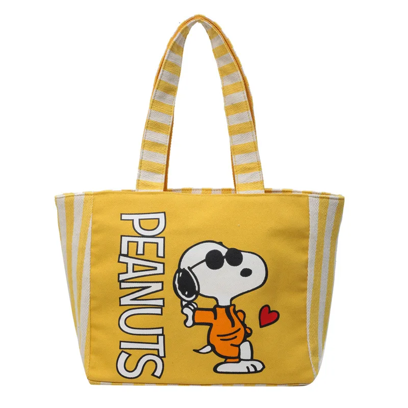 Kawaii Spring and Summer Canvas Bag Women's Large Capacity Snoopy Hand-carrying Bento Shopping Bag Mommy Striped Tote Bag view 6