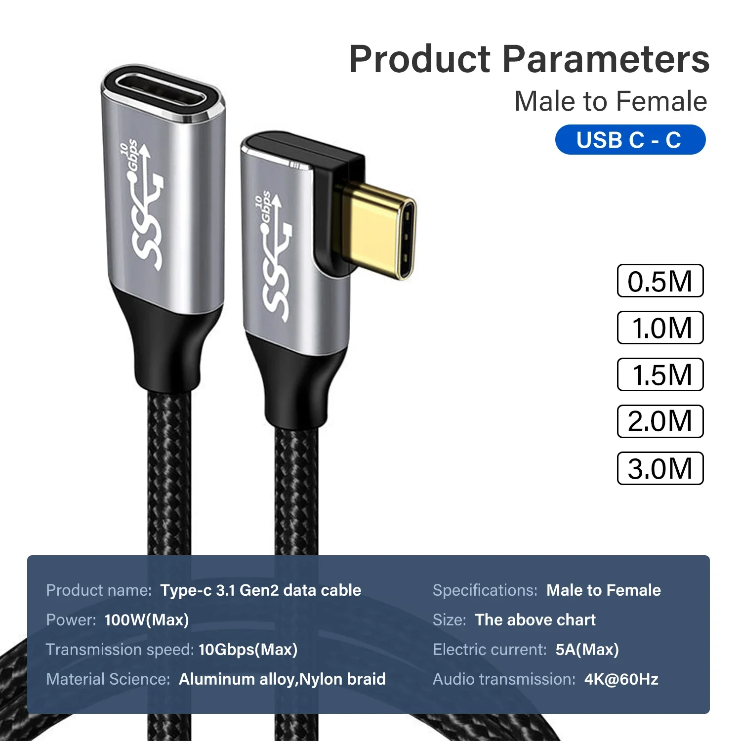 5A Type C Male Female 90 Angle Cable USB C Extension Cable Fast Charging USB Type C 3.1 PD100W Quick Charge With Corner Cables