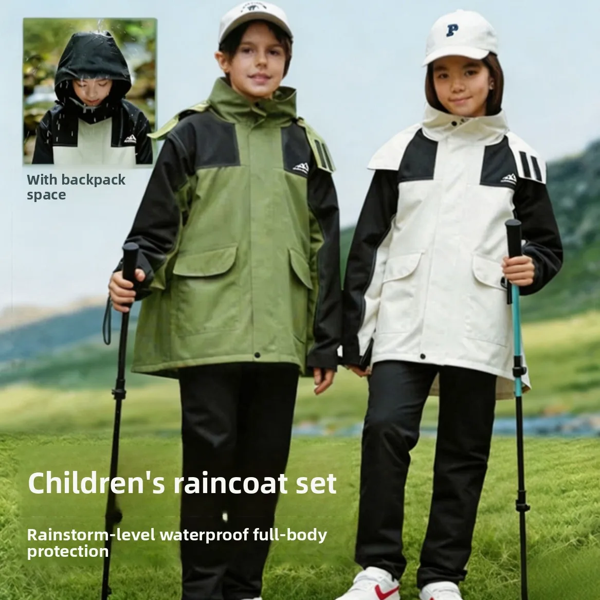 

Children's Raincoat And Rain Pants Set Separate Bicycle Riding Rainwear Waterproof Heavy Rain Protection for Boys And Girls