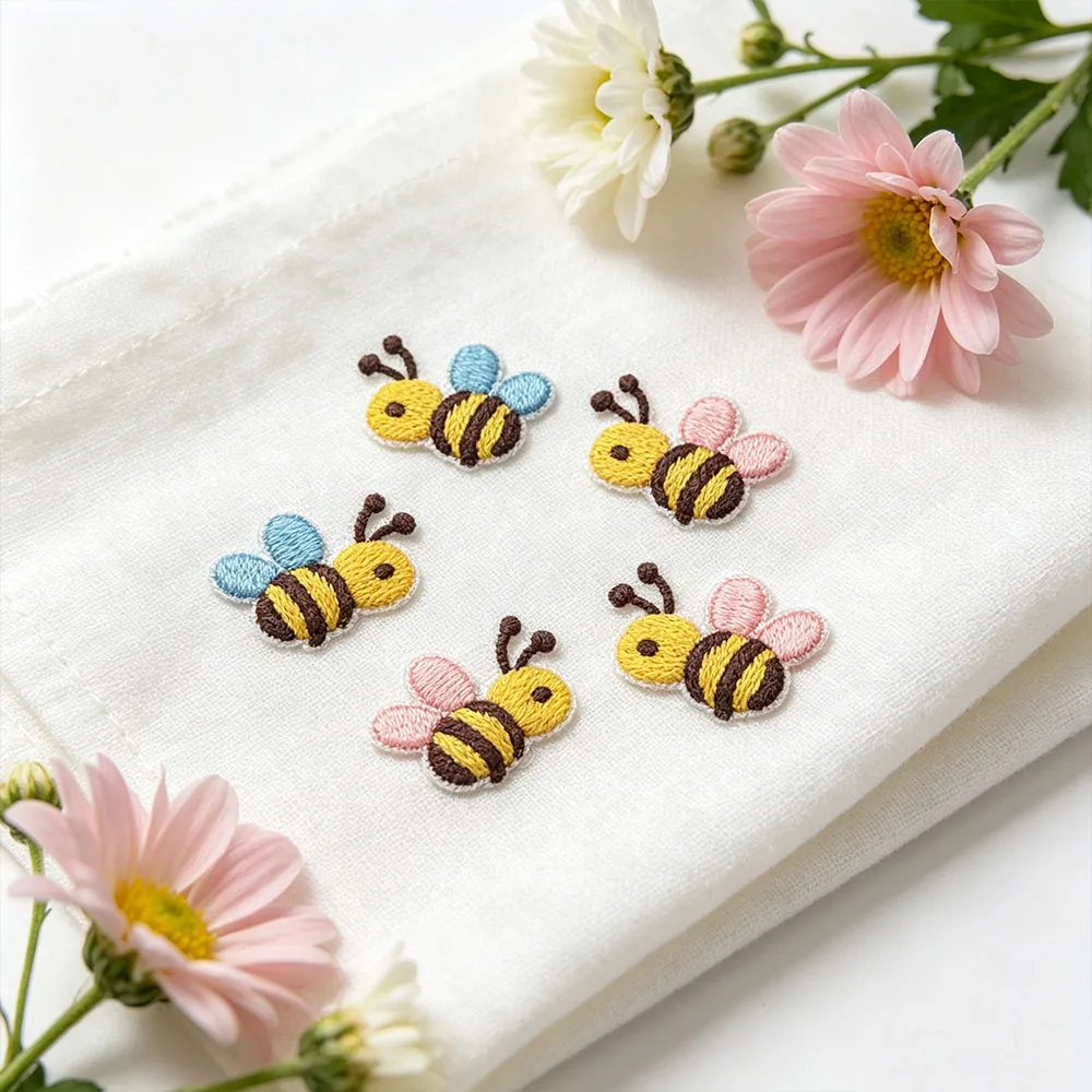 Niedlicher Mini-Bienen-Aufnäher, selbstklebend, bestickt, dekorativ für Kleidung, Rucksack, Schuh, Mütze, Klebeartikel, Schreibwaren, Notizbuch, DIY-Zubehör