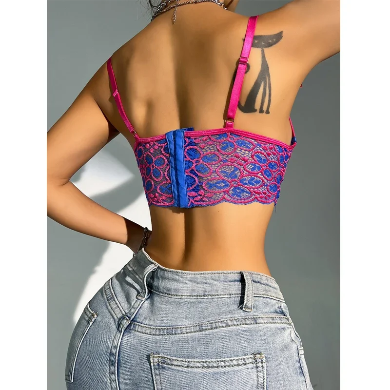 Floral Corselets Color Blocking Underwear Women's Bustier Bra Cropped Top Lace Hollow Sexy Lingerie Bownot Bralette Vest Corset image 3