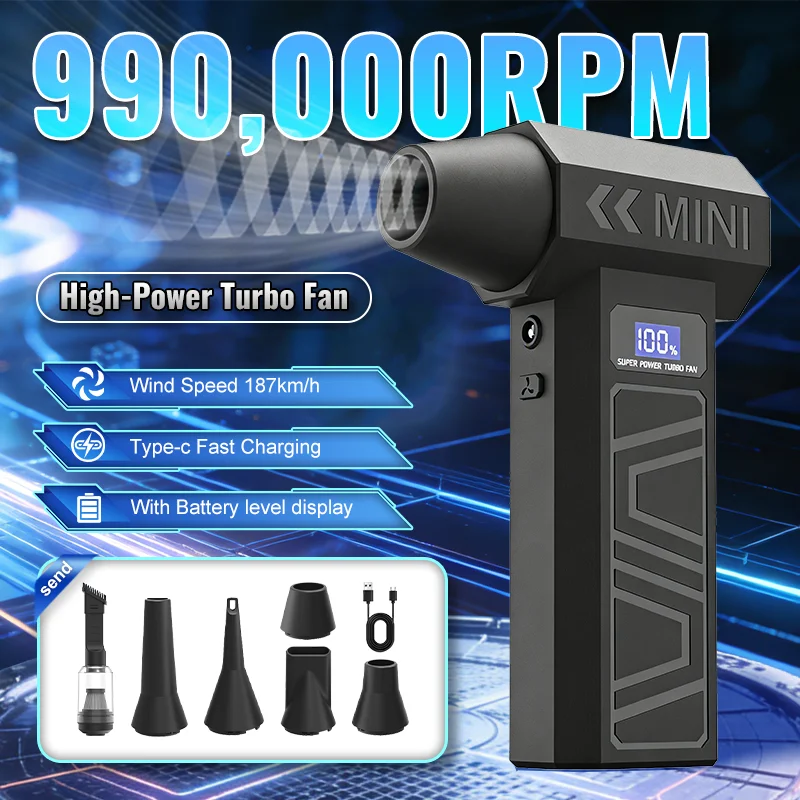 990000RPM X3T Air Blower 4 Gear Adjustable BrushlessTurbo Blower With Led Light Battery Display Cordless Compressed Air Duster