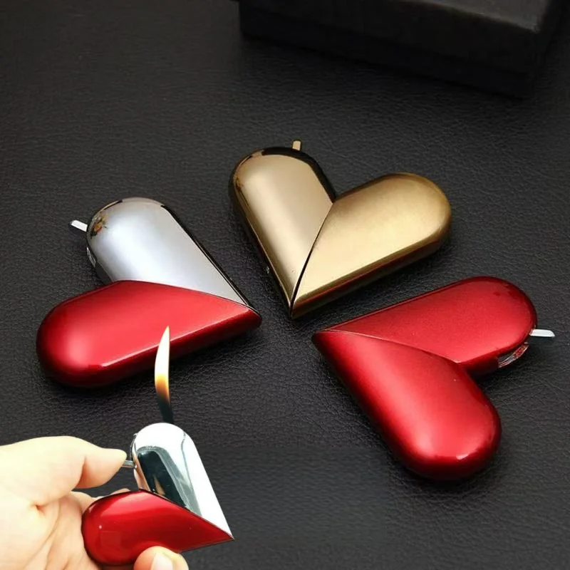 

Metal Cute Heart shaped Inflatable Lighter Portable Outdoor Windproof Rotating Butane Open Flame Lighter Smoking Gift