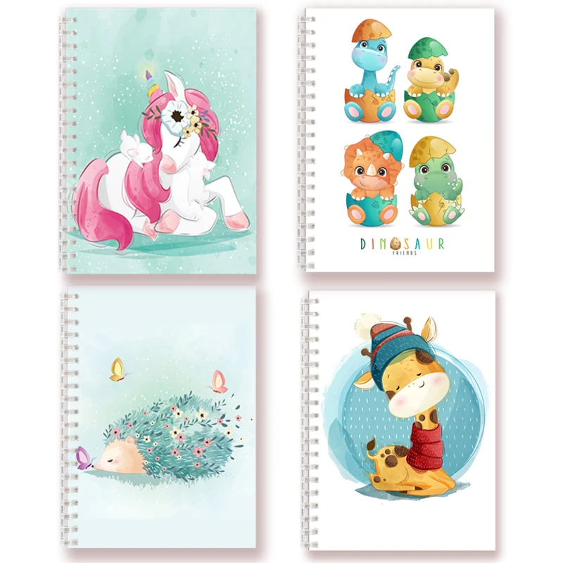 A5 Spiral Notebook Cute Cartoon Animal Elephant Giraffe Dinosaur Unicorn Rabbit Lion Posters Notepad Writing Note Book Diary