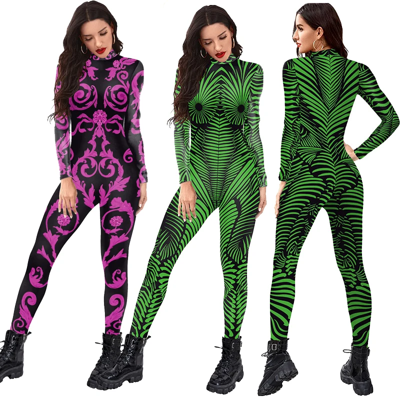 3D Impressão Geométrica Sexy Cosplay Bodysuit Terno Carnaval Traje Zentai Macacões Halloween Traje Para As Mulheres