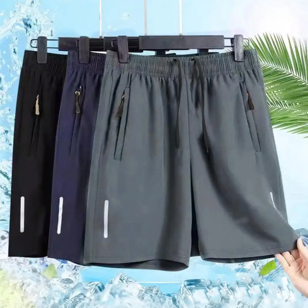 Men Beach Shorts Elastic Drawstring Waist Quick-Drying Casual Short Pants With Reinforced Pockets Street Wear Sports Clothes