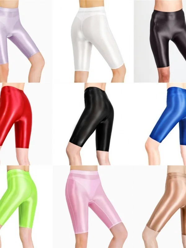 ใหม่น้ํามันเคลือบเงาตาข่ายเจ็ดจุดกางเกงขาสั้นกางเกงโยคะเซ็กซี่ความยืดหยุ่นสูงมุมมองเกาหลีสไตล์ผู้หญิงแฟชั่น Polychrome 4HOA