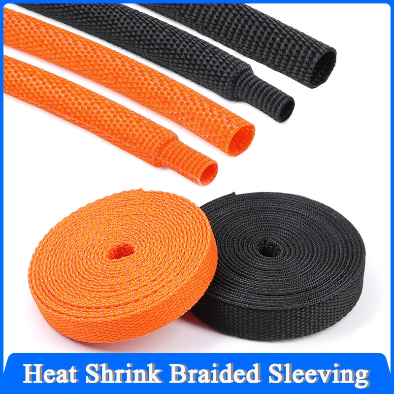 1~10M Heat Shrink Braided Cable Sleeve 6mm~100mm Insulation Flam Retardant Wire Wrap Sheath Protection PET Auto Line Organizer